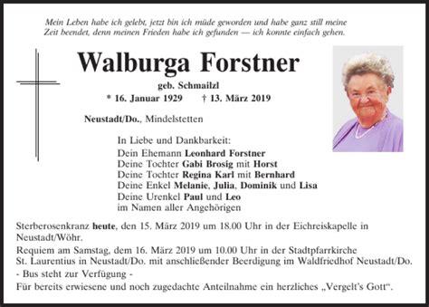 Traueranzeigen Von Walburga Forstner Mittelbayerische Trauer My XXX