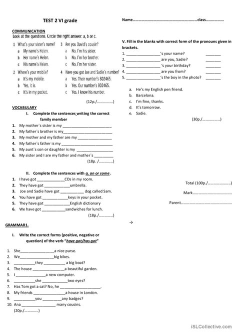 English Test For 6 Grade English Esl Worksheets Pdf And Doc