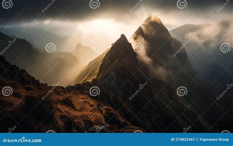 Majestic Mountain Peak In Tranquil Sunset Beauty Generated By Ai Stock