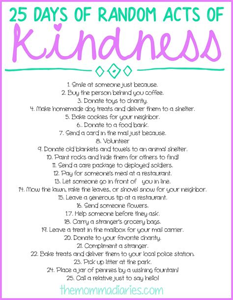 25 Days Of Random Acts Of Kindness Free Printables Kindness Activities Kindness Challenge