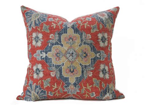 persian linen pillow cover red and blue pillow brick red etsy shabby chic pillows navy blue