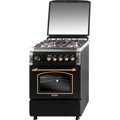 Cocina de gas beko de 50 cm x 50 cm, con 4 fuegos de gas. COCINA DE GAS 4 FUEGOS RUSTICA NEGRA SVAN SVK6601RN