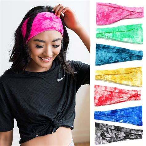 Womens Boho Elastic Turban Twisted Head Wrap Tie Dye Hair Band Sports