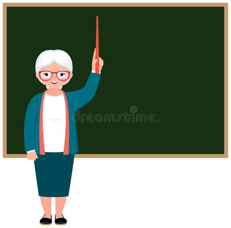 Cartoonly Vector Character Elderly Teacher Standing At The Blackboard