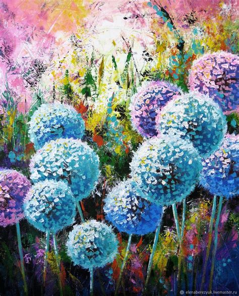 Dandelion Flower Art Original Acrylic Painting Summer Landscape