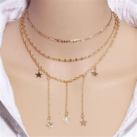 wholesale 2019 new three layer gold chain star pendant necklace fashion jewelry for women girl