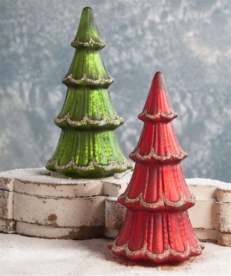 Green And Red Mercury Glass Trees Vintage Style Christmas Decor