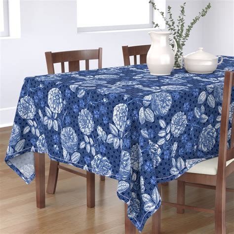 Tablecloth Chinoiserie Delft Blue Chinese Roses Geometric Flowers