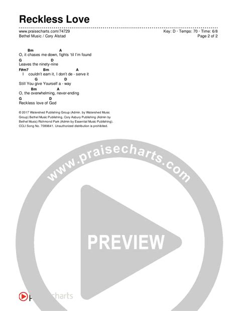 Reckless Love Chords Pdf Bethel Music Cory Asbury Praisecharts
