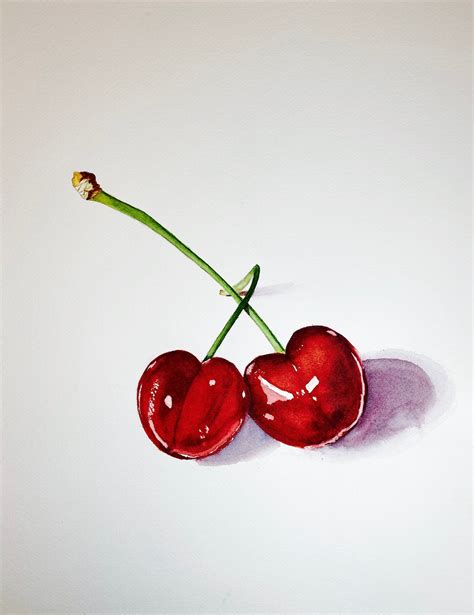 Red Cherry Print Watercolor Painting Food Art Romantic Wall Etsy