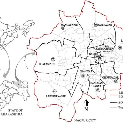 Location Of Nagpur And Administrative Divisions Zones And Wards Of