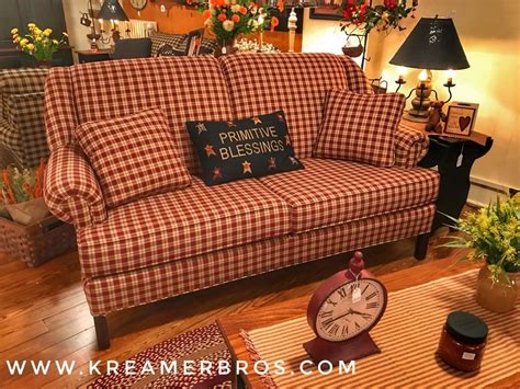 High Back Country Sofa In Red Plaid Fabric With Chippendale Legs