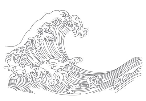 Japanese Wave Line Art Vector Illustration Vector Art At Vecteezy