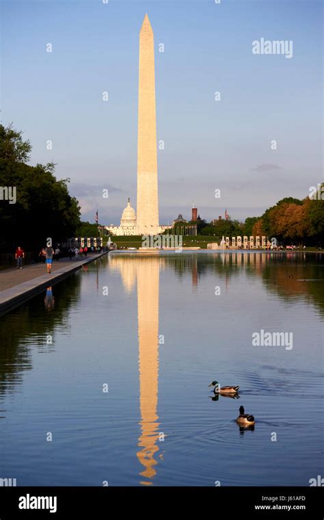 The Washington Monument And Reflection In The Reflecting Pool National