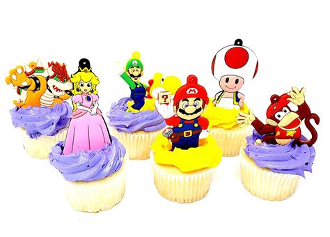 Super Mario Cupcake Cake Topper Set Featuring Mario Luigi Princess