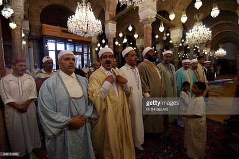Tunisian Muslim Men Perform Morning Prayers At The Zitouna Mosque In