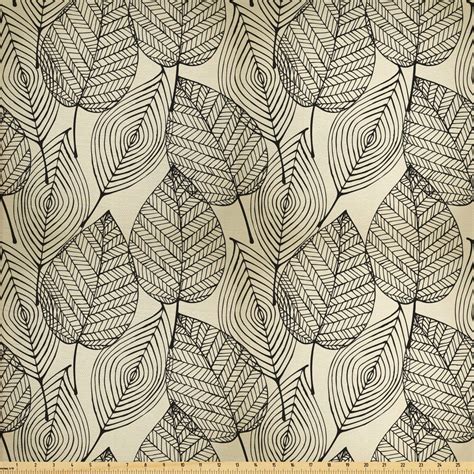Beige Fabric By The Yard Autumn Geometric Leaf Pattern Ornamental