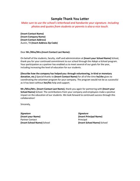 Principal Thank You Letter To Teacher Templates At
