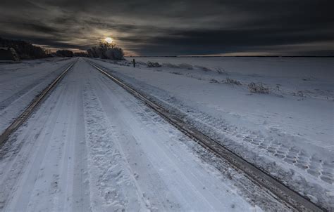 Wallpaper Winter Road Night Images For Desktop Section природа
