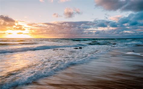 Beach Ocean Clouds Sunset surf waves sea wallpaper | 1920x1200 | 79484 ...