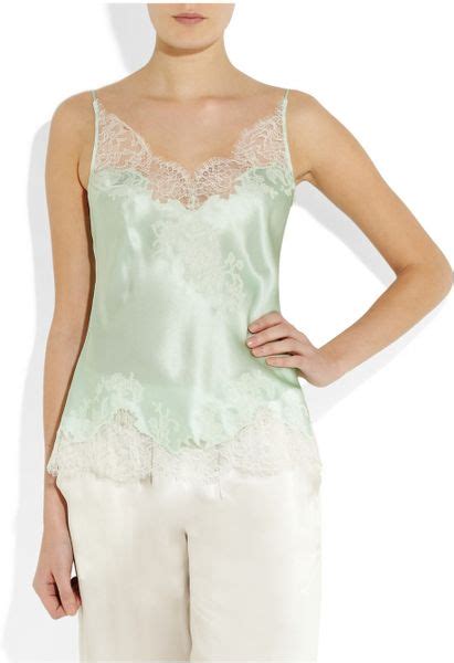 Carine Gilson Silk Satin And Lace Camisole In Green White Lyst