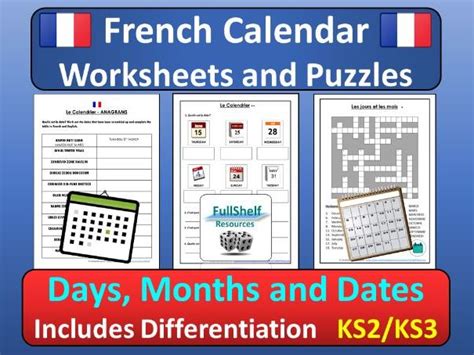 French Calendar Puzzles Worksheets Days Months Dates Teaching