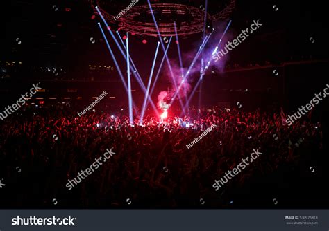 Moscow4november2016festival Crowdmusic Fans Burn Red Fire Stock Photo