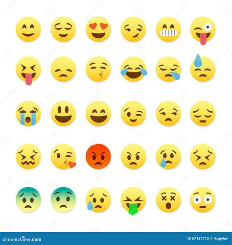Sistema De Emoticons Sonrientes Lindos Diseño Plano Del Emoji