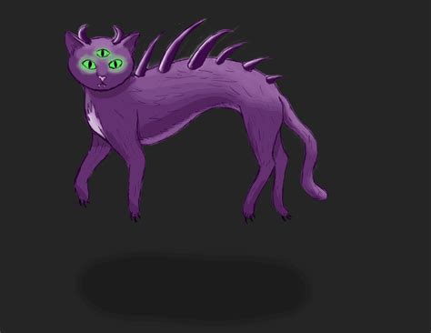 A Purple Cat With Green Eyes On A Black Background