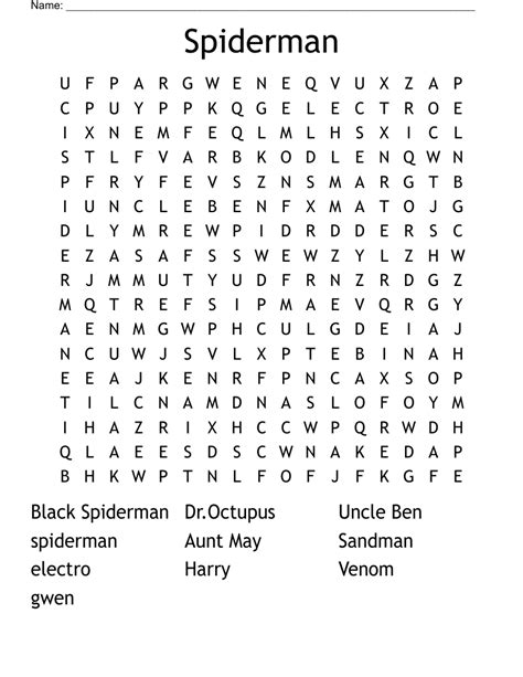 Spiderman And The Spiderverse Word Search Wordmint