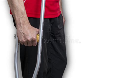 Man On Crutches Isolated On A White Background Concept Leg Injuries