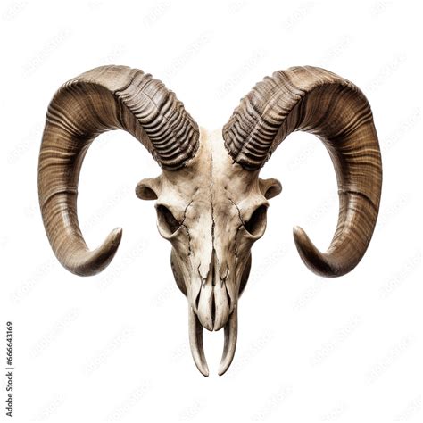 Bighorn Ram Skull With Horns Front View As An Isolated And Transparent