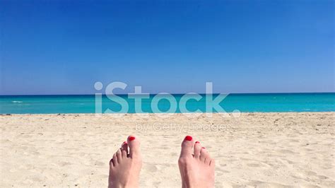 Red Toes On Beach At The Ocean Stock Photo Royalty Free Freeimages