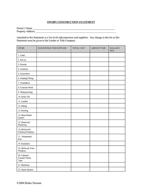 Sworn Construction Statement Fill And Sign Printable Template Online