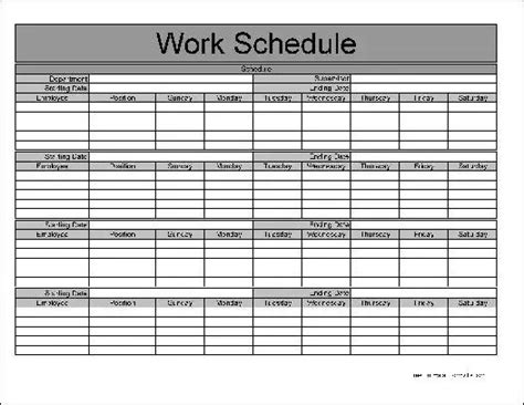 Free Basic Monthly Work Schedule From Formville