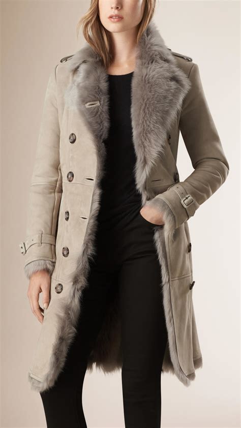 Lyst Burberry Shearling Trench Coat In Gray