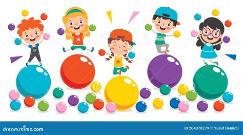 Funny Kid Playing With Colorful Balls Stock Vector Illustration Of