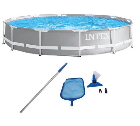 Intex Steel Frame Above Ground Pool And Maintenance Kit With Vacuum