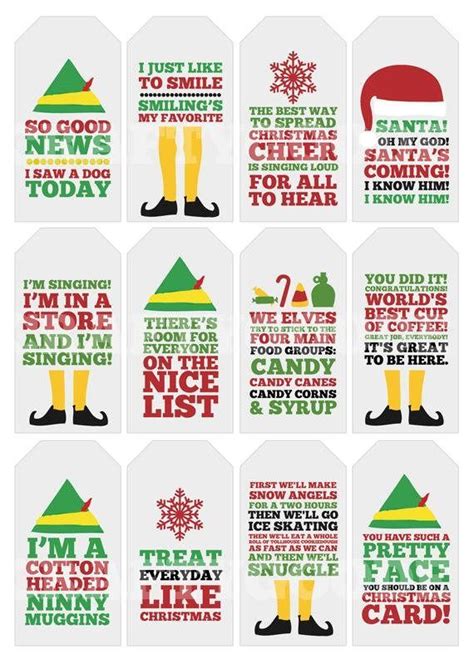 To download, simply click on the image or text underneath. Elf Quote Gift Tags Printable Typography | All things ...