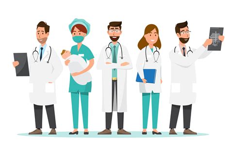 Set Of Doctor Cartoon Characters Medical Staff Team Concept