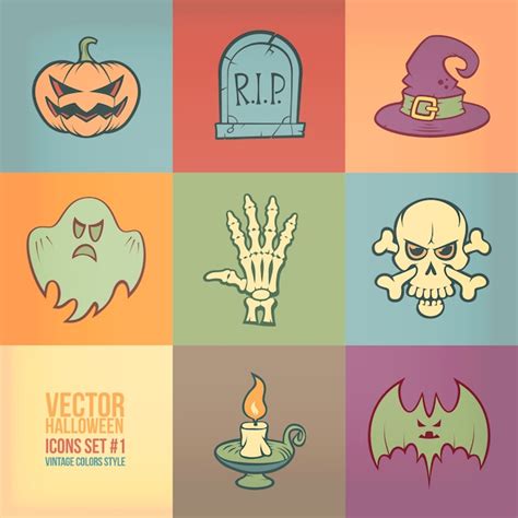 Premium Vector Halloween Icons Set Vintage Colors Style