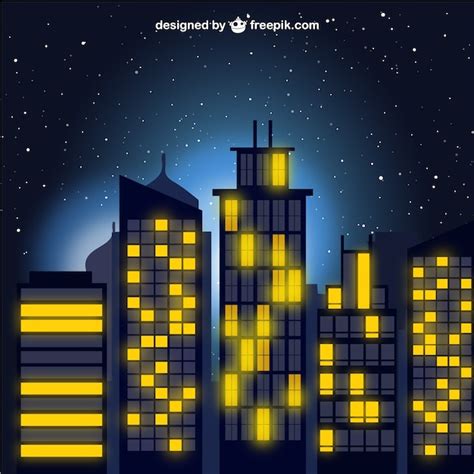 City At Night Vector Vector Free Download
