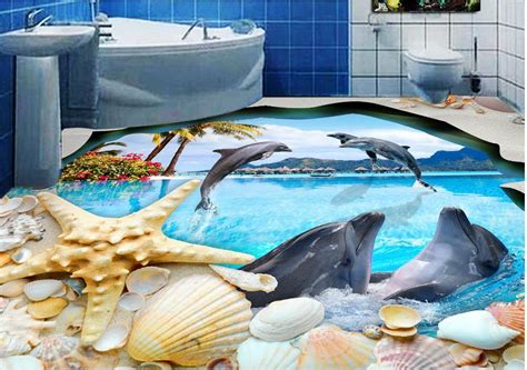 Hd Ocean 3d Flooring Customize 3d Wallpaper Murals Shellfish Dolphins