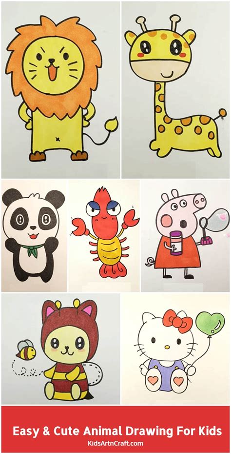 Easy And Cute Animal Drawing For Kids Kids Art And Craft