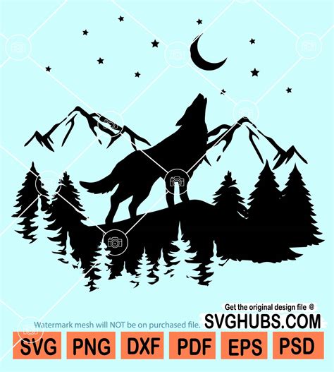 Howling Wolf Silhouette Svg Mountain Wolf Svg Wolf Svg Mountain Svg