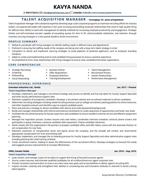 Talent Acquisition Manager Resume Examples And Template With Job Winning