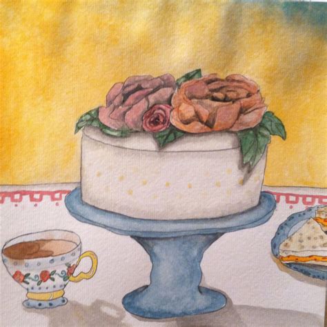 Afternoon Tea 8x8 Original Watercolor Illustration By Courtney Harvey