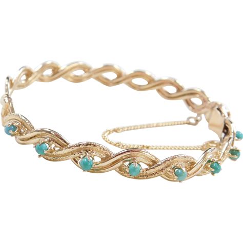 Vintage 14k Gold Turquoise Bangle Bracelet ~ 6 34 From Arnoldjewelers On Ruby Lane