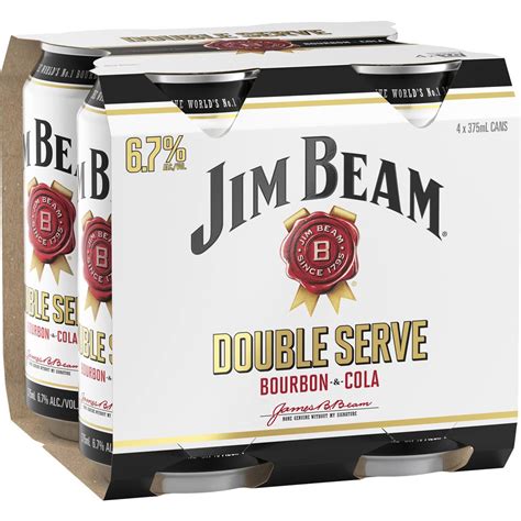 Jim Beam Double Serve Bourbon & Cola Cans 375ml X4 Pack | Woolworths