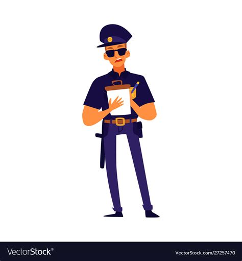 Cartoon Police Officer Writing A Ticket Serious Vector Image
